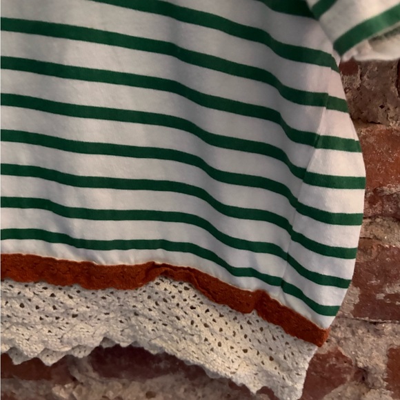 Zara Green & White Striped Crochet Trim Short Sleeve T-Shirt. - Picture 2 of 5